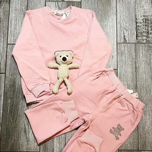 “DOE A DEAR” : matching, pink, bear set. extremely soft and comfortable.